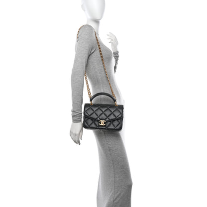 Chanel Lambskin Quilted Top Handle Flap Black 2 of 11