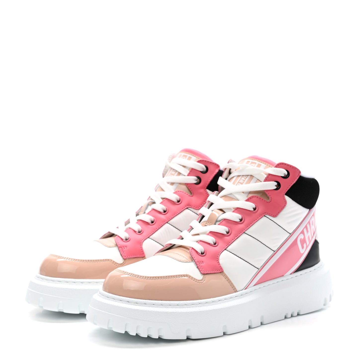 Nylon Calfskin Womens D-Player High Top Sneakers 40 Pink