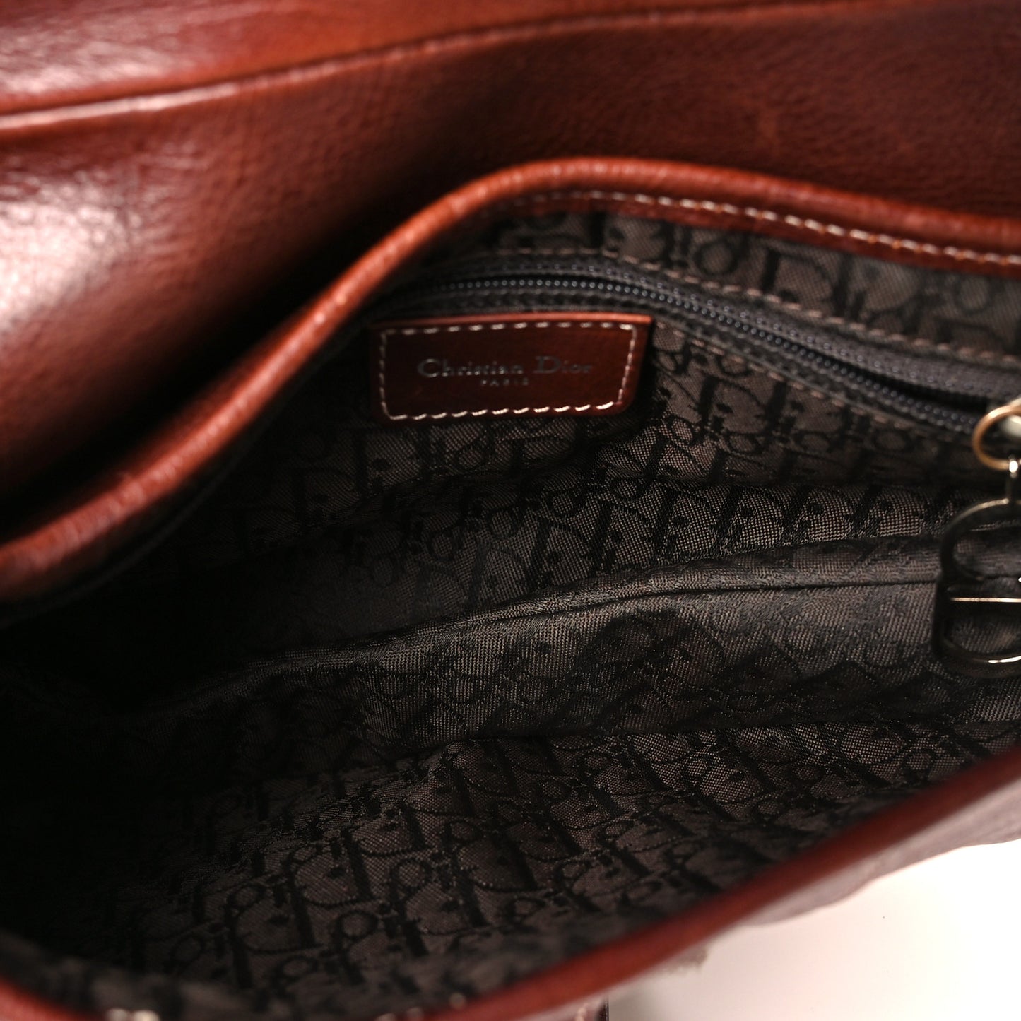 Calfskin Embroidered Romantic Flowers Saddle Bag Brown