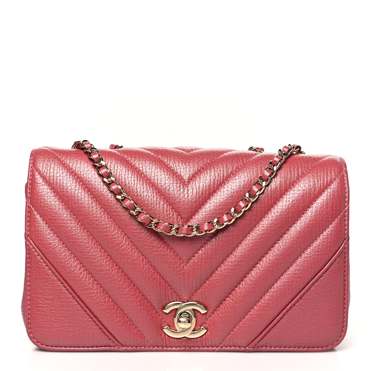 Calfskin Chevron Quilted Mini Statement Flap Pink