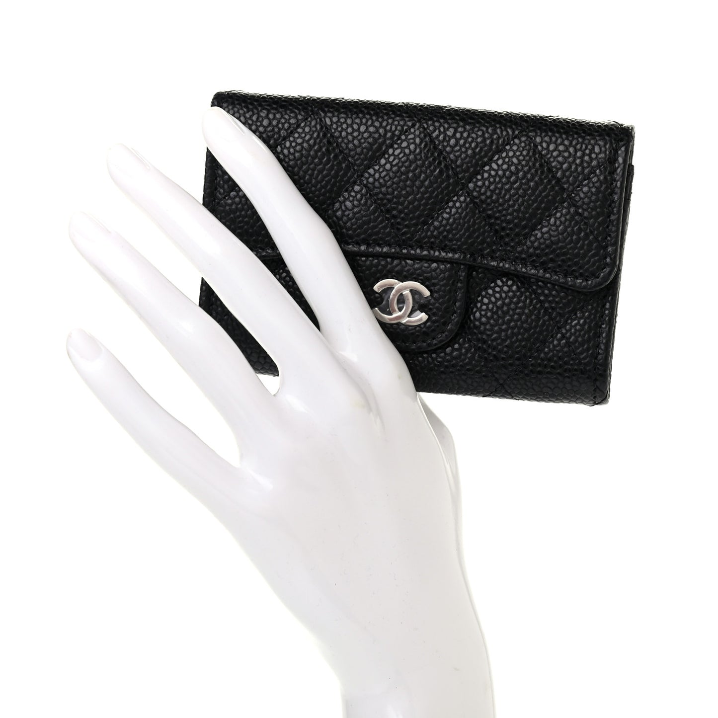Caviar Quilted Flap Card Holder Wallet Black