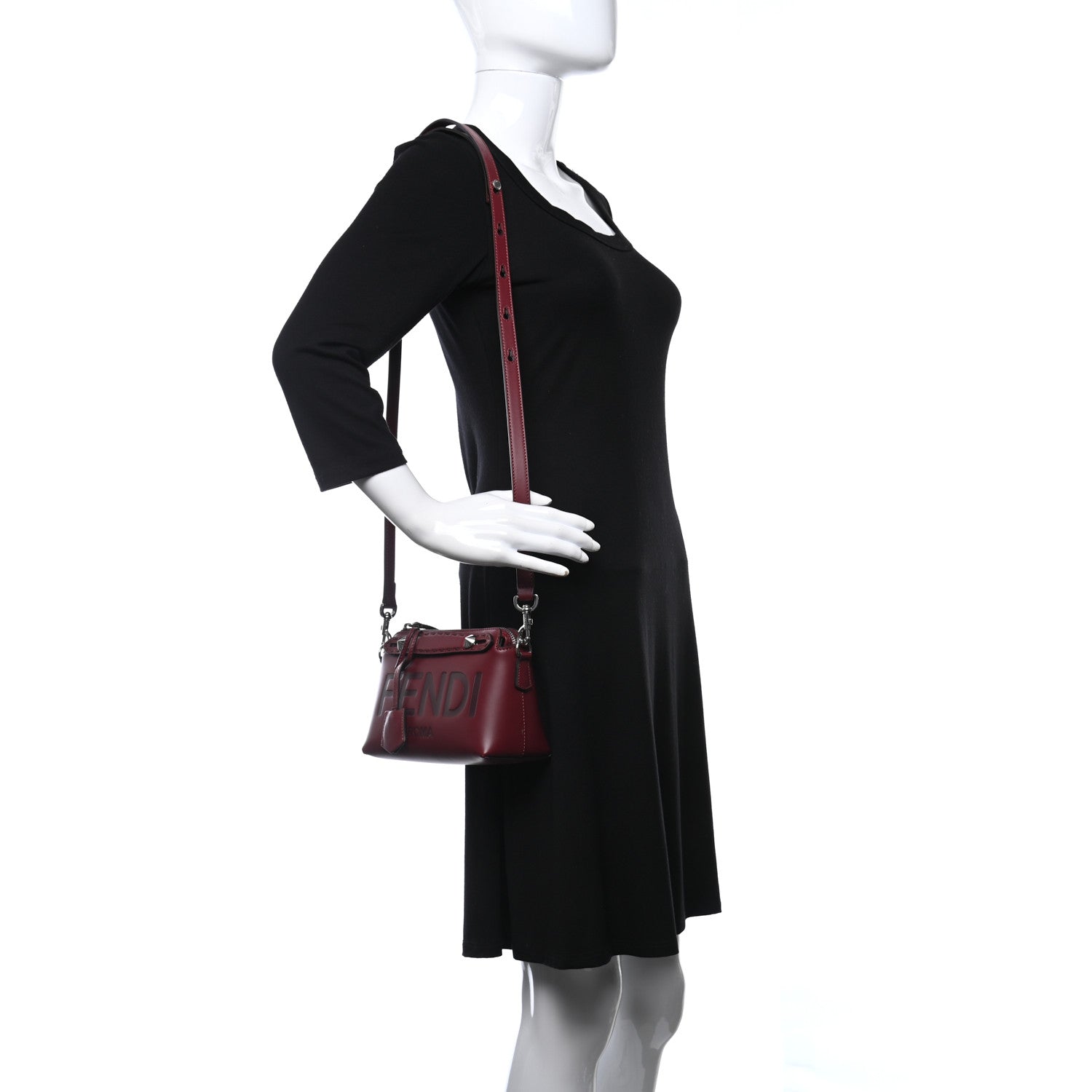 Fendi Vitello King Logo Embossed Mini By The Way Boston Bag Barolo 3 of 10