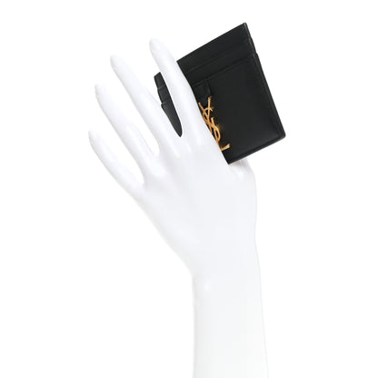 Saint Laurent Calfskin Monogram Credit Card Case Black 2 of 8