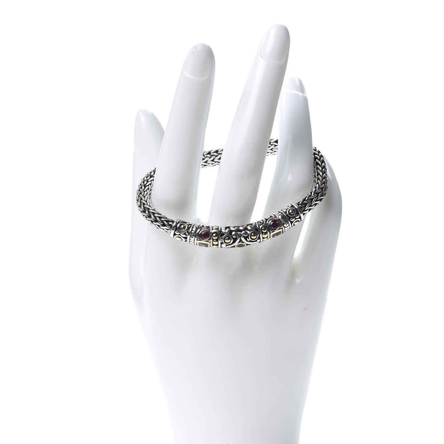 Sterling Silver 18K Yellow Gold Rhodolite Garnet 6.5mm Station Bracelet