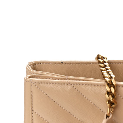 Saint Laurent Grain de Poudre Matelasse Chevron Medium Tribeca Shopping Bag Nude Powder 13 of 13