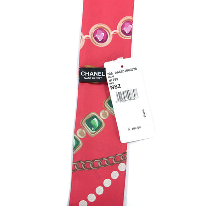 Chanel Silk Pearl CC Chain Slim Bandeau Scarf Red 3 of 3