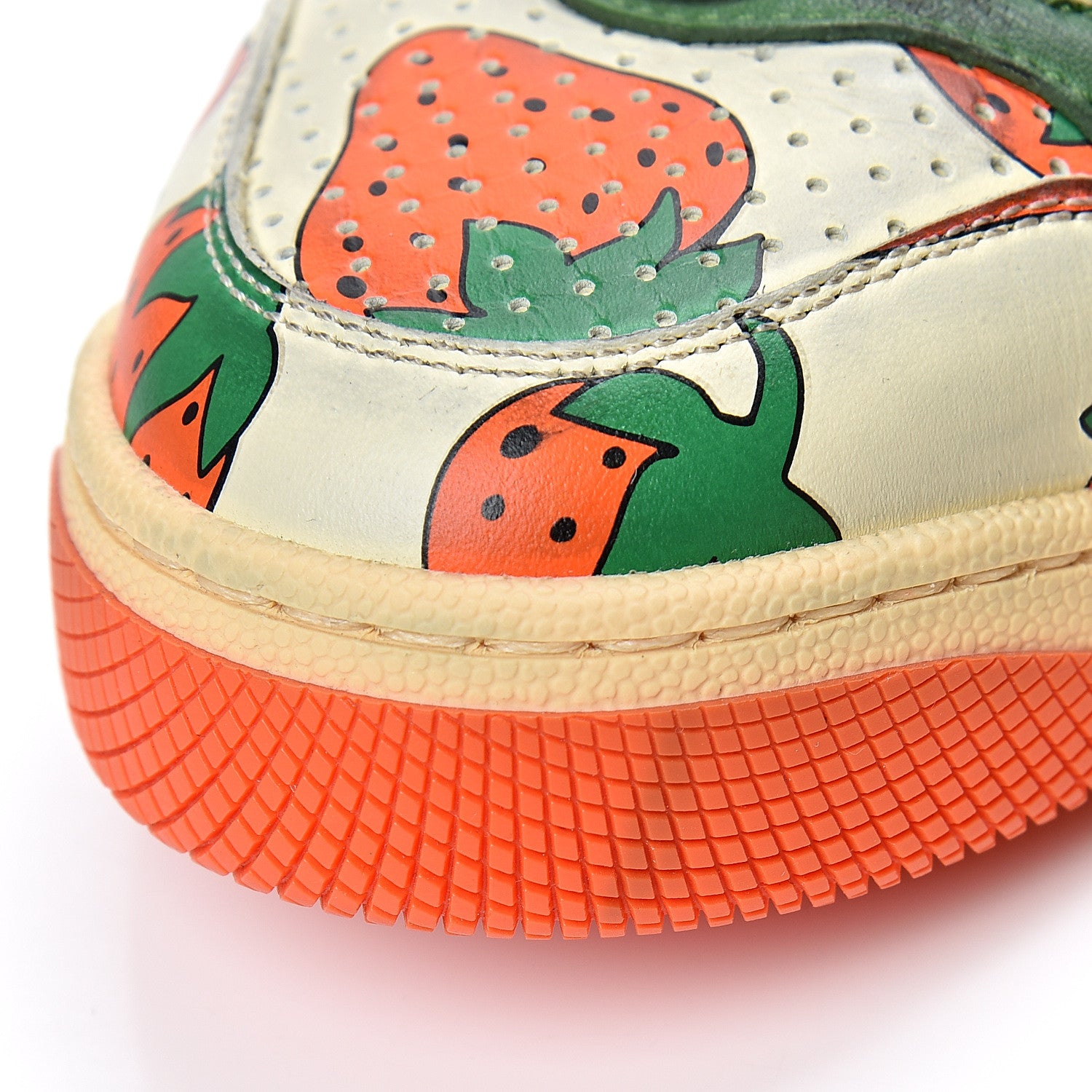 Gucci Nubuck Web Strawberry Print Womens Screener Sneakers 35.5 Dusty Milk White Vintage Green 9 of 10