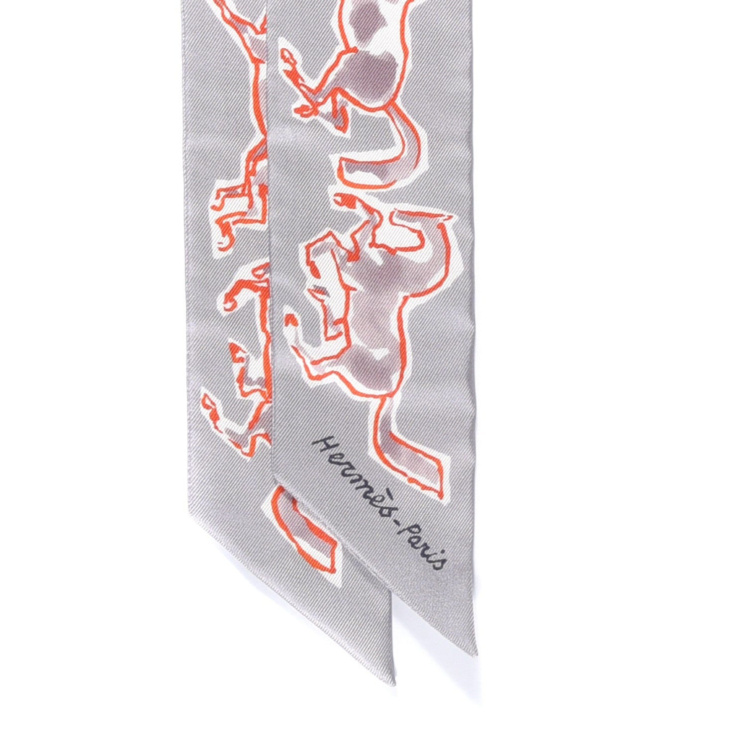 Hermes Silk Chevaux En Liberte Twilly Gris Perle Rouge White 4 of 4