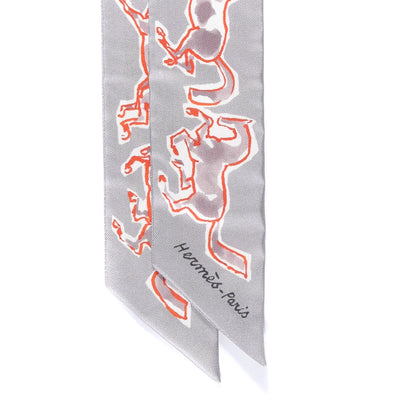 Hermes Silk Chevaux En Liberte Twilly Gris Perle Rouge White 4 of 4