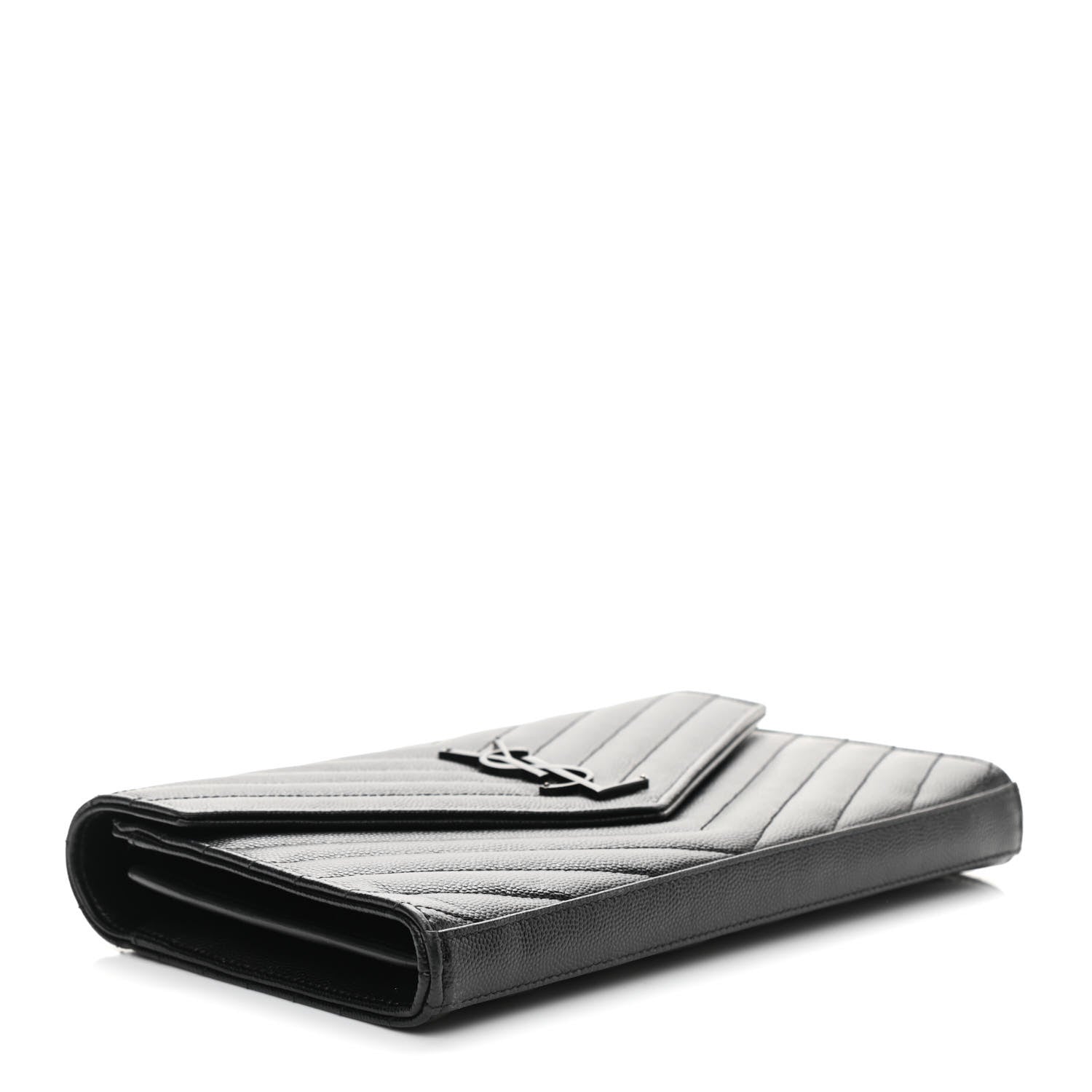 Saint Laurent Grain De Poudre Matelasse Chevron Monogram Chain Wallet Black 4 of 9