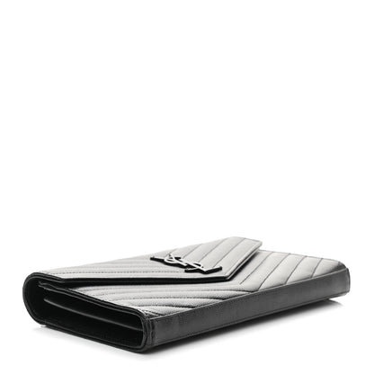 Saint Laurent Grain De Poudre Matelasse Chevron Monogram Chain Wallet Black 4 of 9