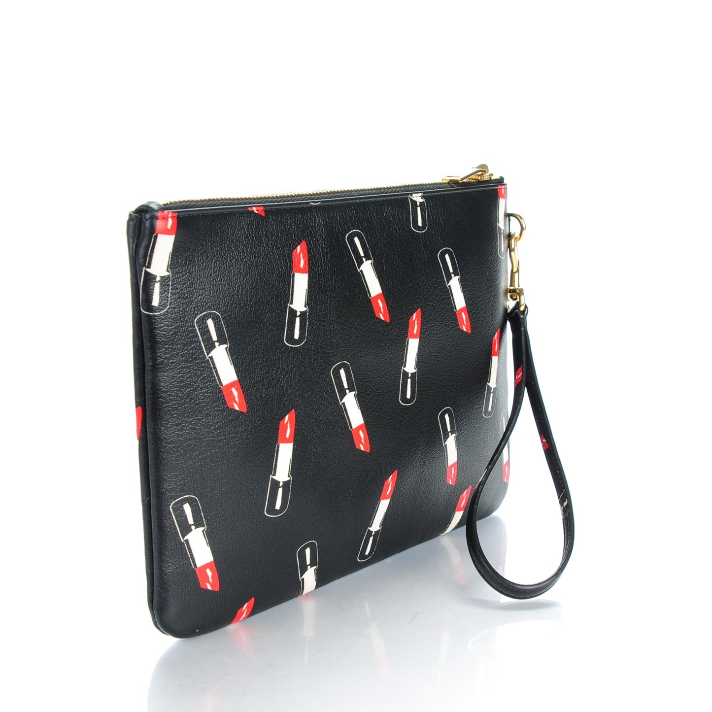 Calfskin Lipstick Printed Monogram Pouch Black