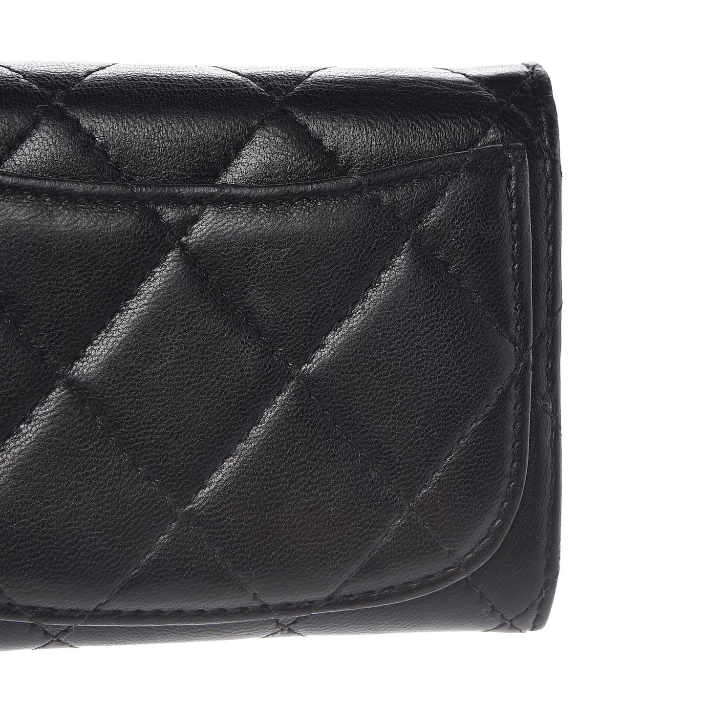 Lambskin Quilted Flap Card Holder Wallet Black