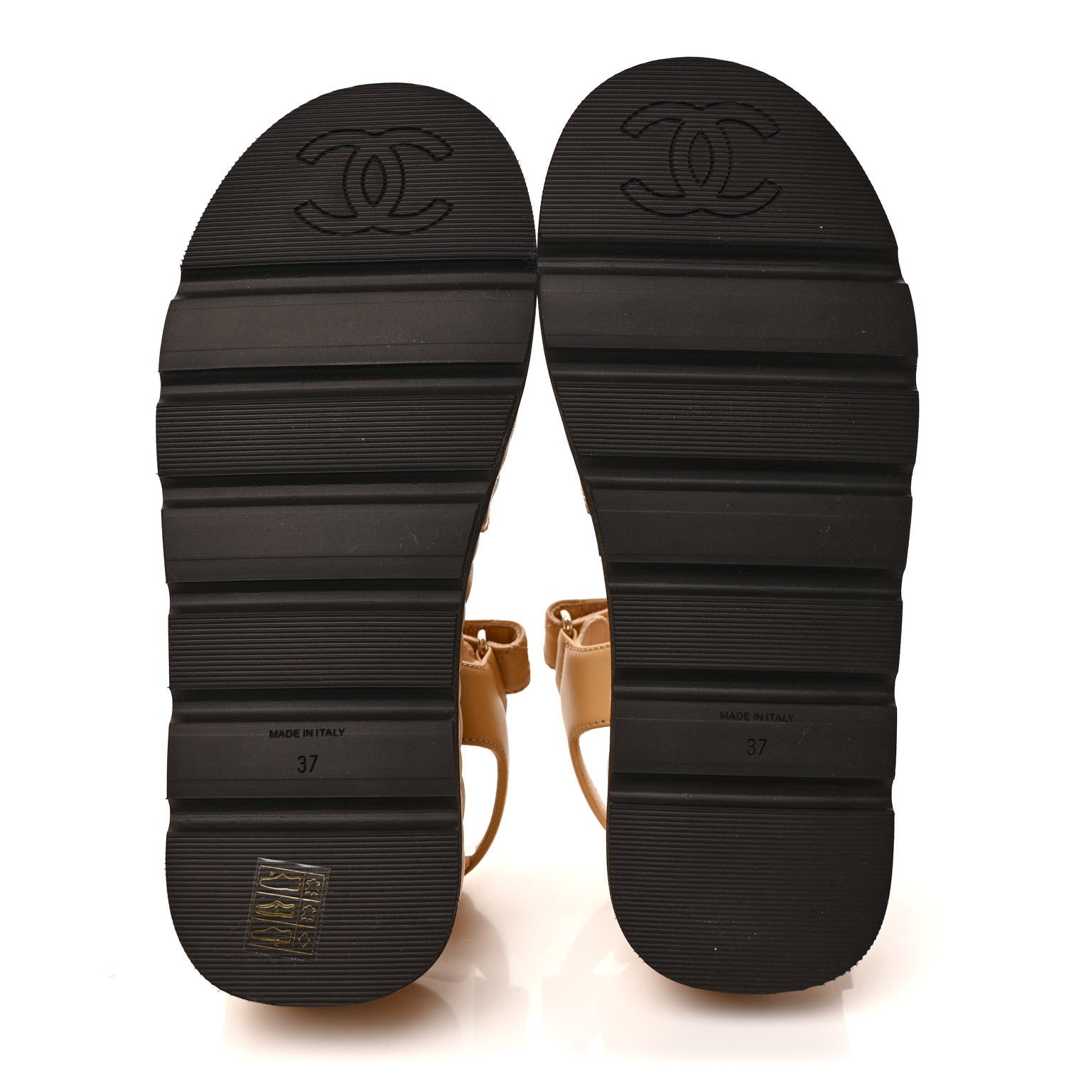 Chanel Lambskin Quilted Platform Sandals 37 Beige Black 6 of 10