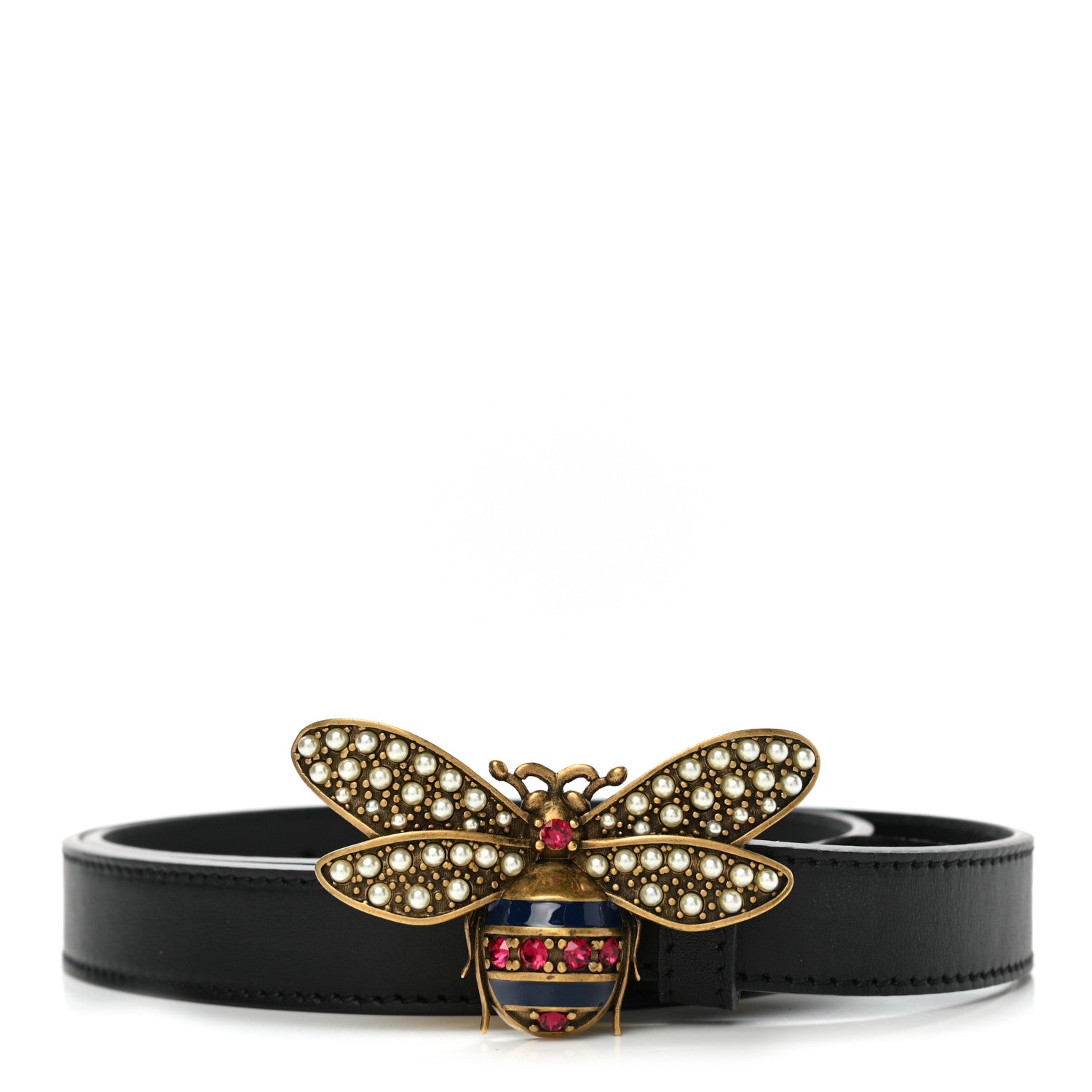 Gucci Calfskin Queen Margaret Bee Belt 75 30 Black 1 of 6