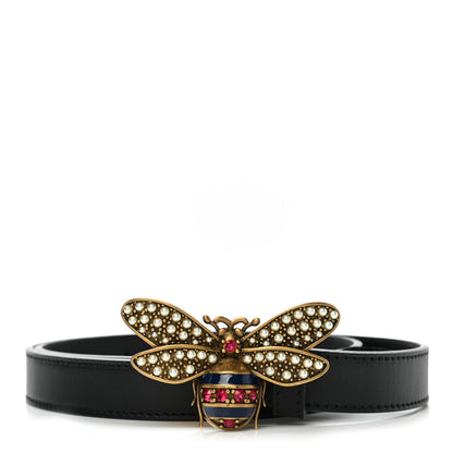 Gucci Calfskin Queen Margaret Bee Belt 75 30 Black 1 of 6