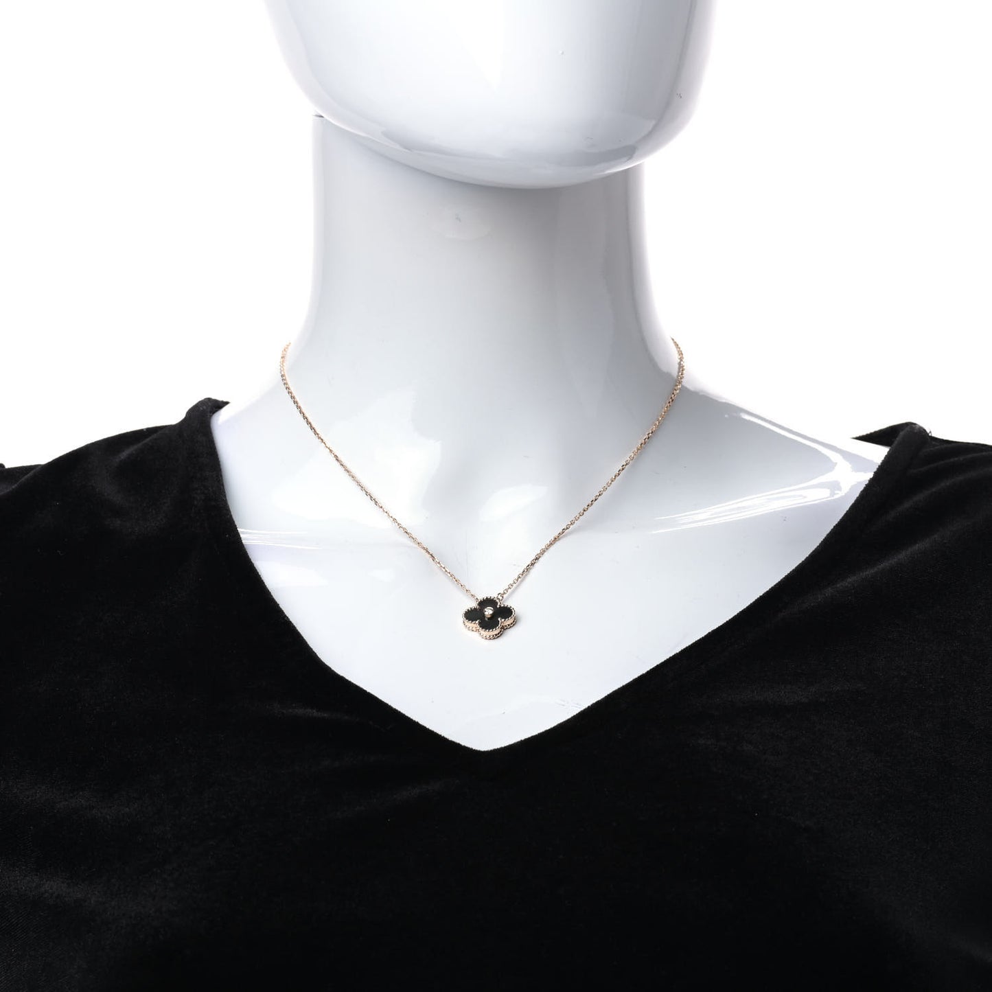 18K Rose Gold Diamond Grey Mother of Pearl Vintage Alhambra Pendant Necklace