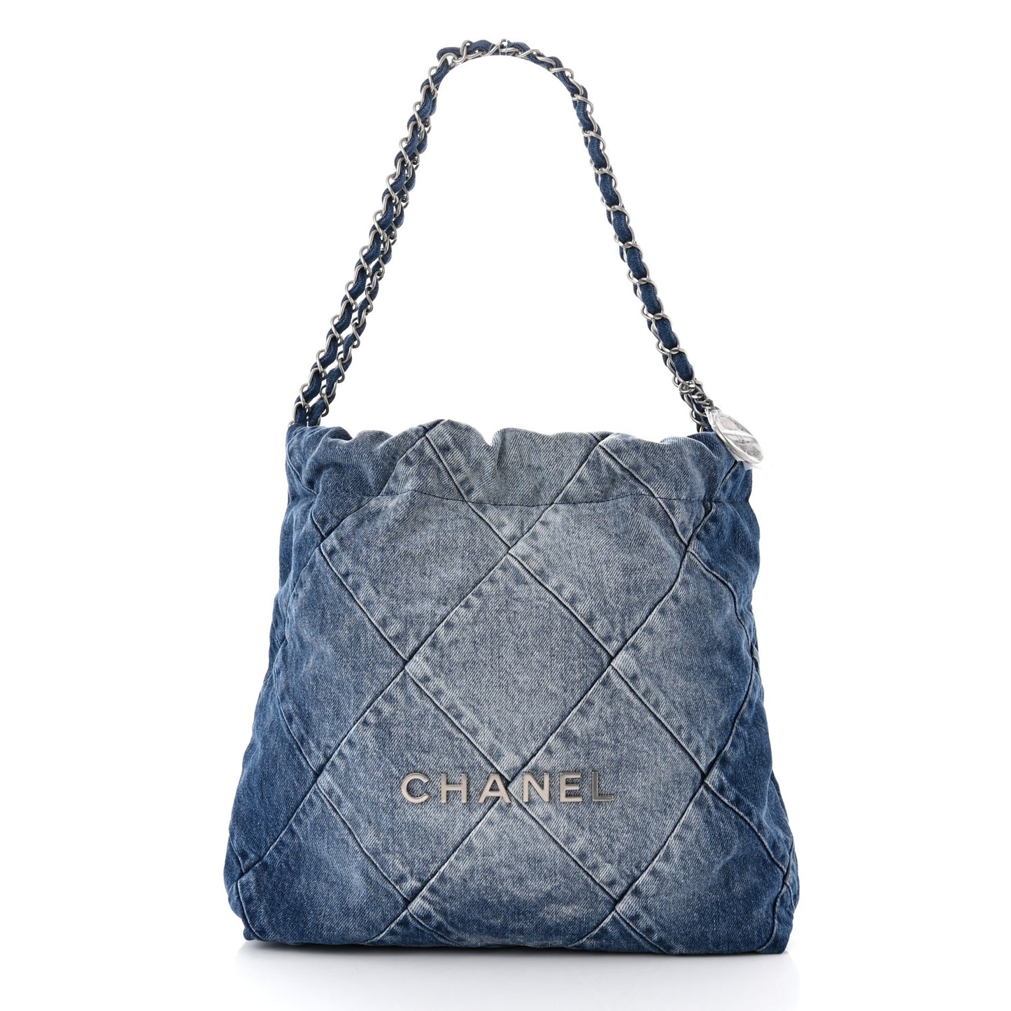 Denim Quilted Small Chanel 22 Blue