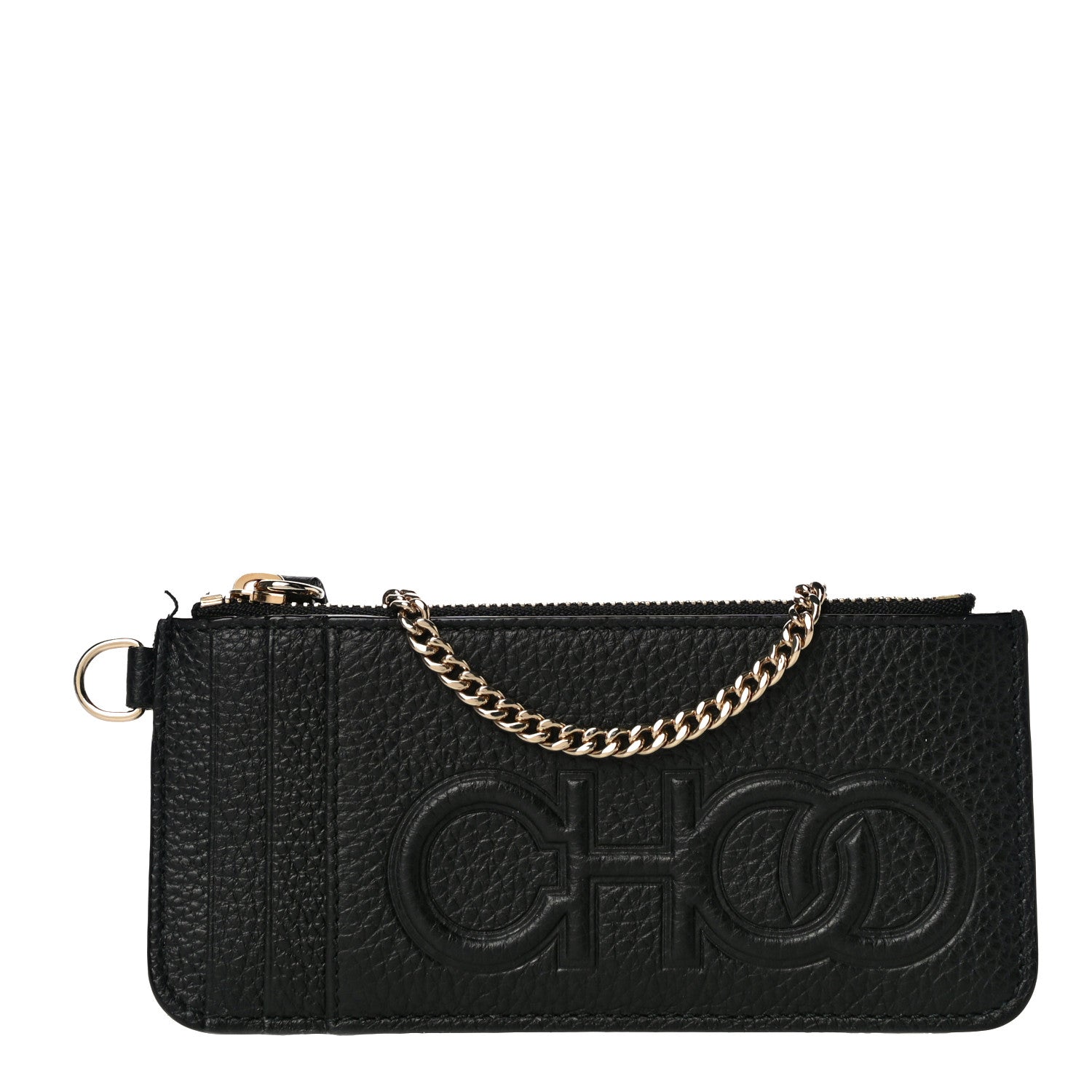Jimmy Choo Calfskin Logo Embossed Card Holder On Chain Black 1 of 11