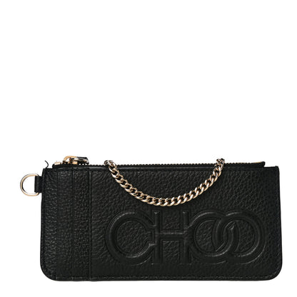 Jimmy Choo Calfskin Logo Embossed Card Holder On Chain Black 1 of 11