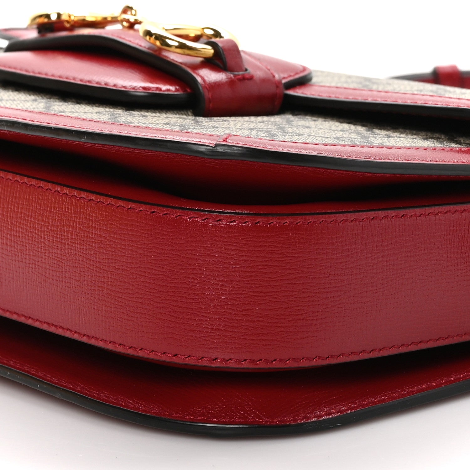Gucci GG Supreme Monogram Azalea Calfskin Horsebit 1955 Shoulder Bag Beige Ebony New Cherry Red 12 of 13