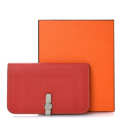 Hermes Togo Dogon Duo Wallet Rouge Garance Gris Mouette 14 of 14