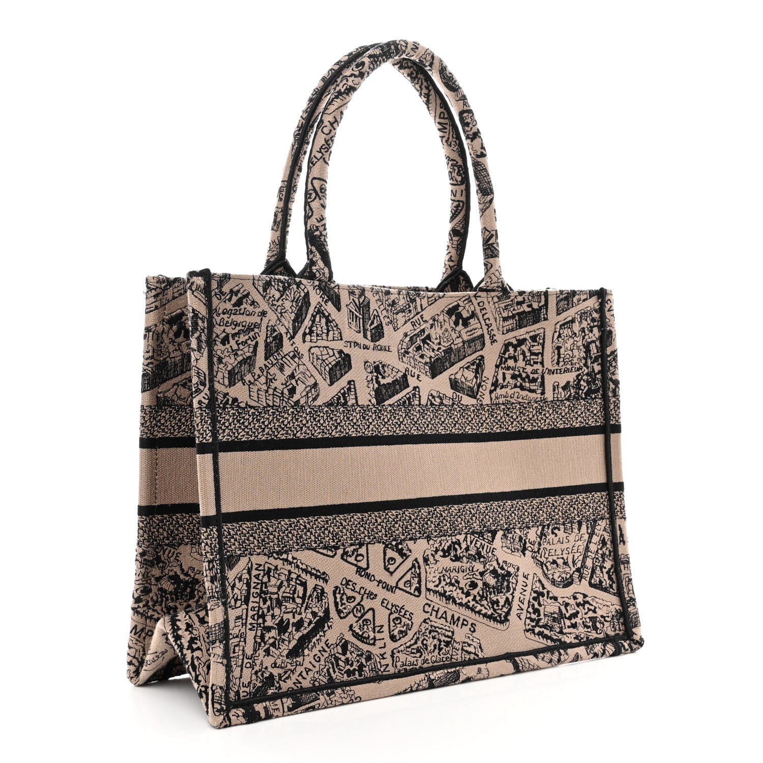 Christian Dior Canvas Embroidered Medium Plan De Paris Book Tote Beige Multi 3 of 11