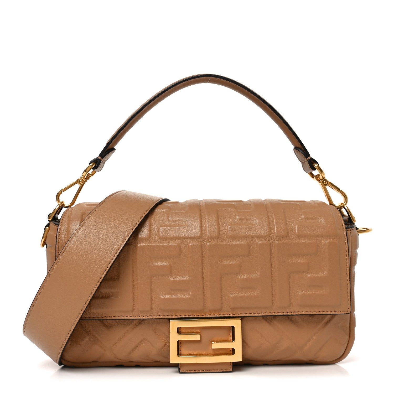 Fendi Nappa FF 1974 Embossed Baguette Miele Scuro 1 of 10
