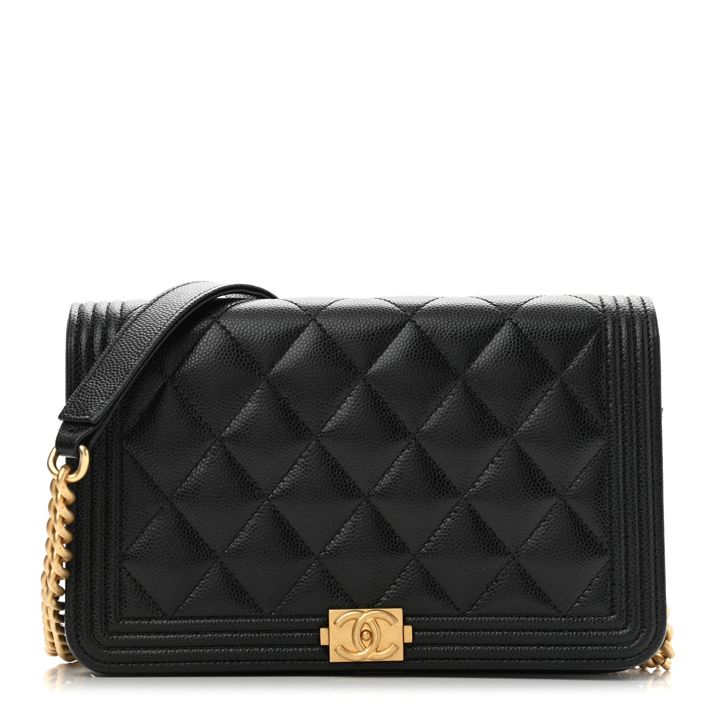 Caviar Quilted Boy Wallet On Chain WOC Black