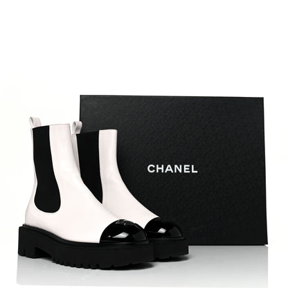 Chanel Patent Calfskin Cap Toe CC Ankle Boots 37 White Black 8 of 8