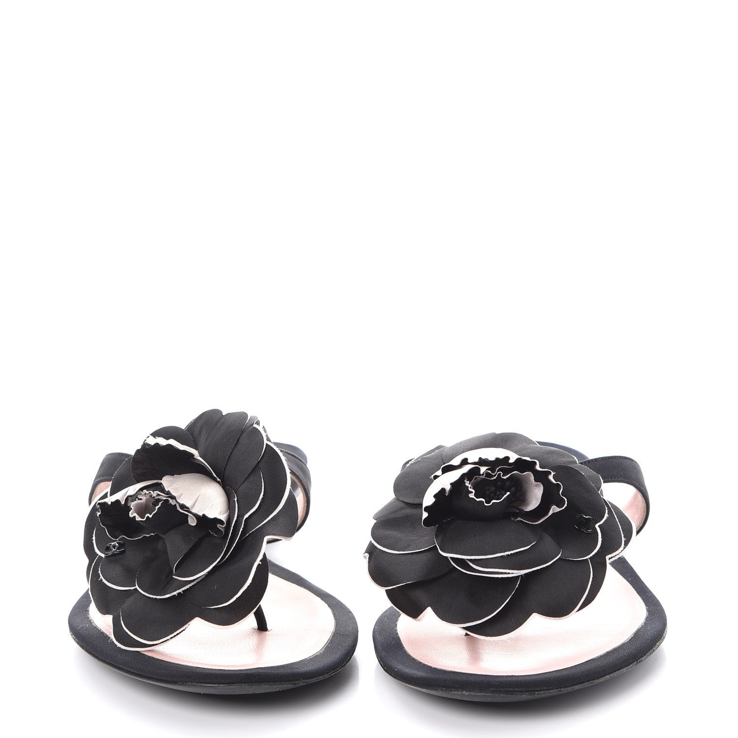 Chanel Satin Camellia Thong Sandals 37 Black 2 of 10
