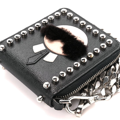 Fendi Vitello Elite Flamingo Mink Karlito Studded Zip Around Chain Wallet Black White Plaster 11 of 12
