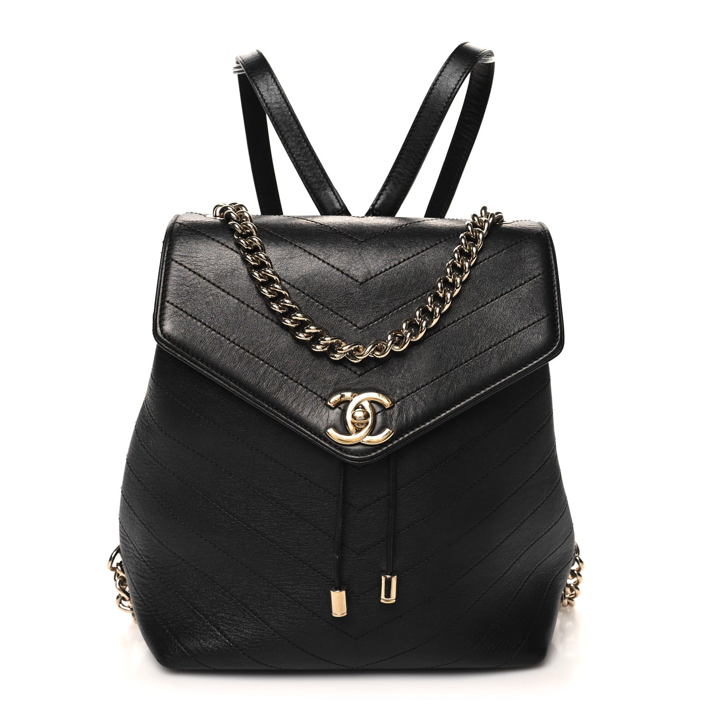 Grained Calfskin Chevron Stitched Backpack Black