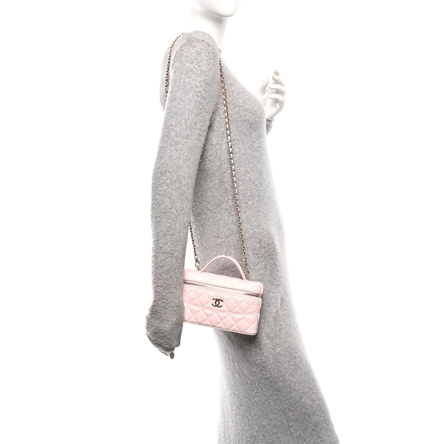 Caviar Quilted Top Handle Slim Vanity With Chain Light Pink