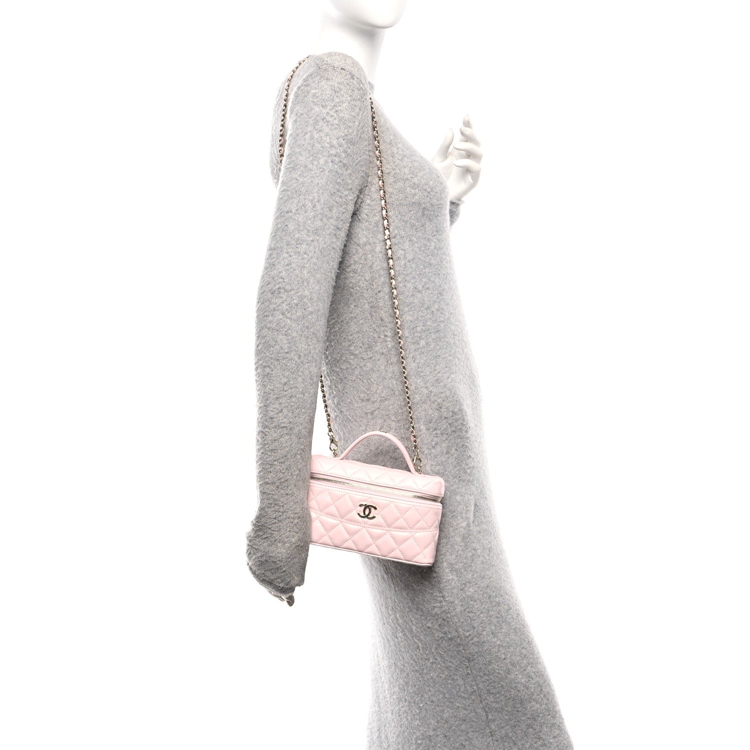 Chanel Caviar Quilted Top Handle Slim Vanity With Chain Light Pink 2 of 12
