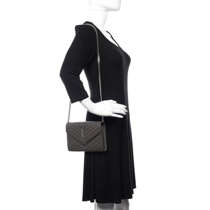 Saint Laurent Grain De Poudre Matelasse Chevron Monogram Chain Wallet Fog 2 of 12