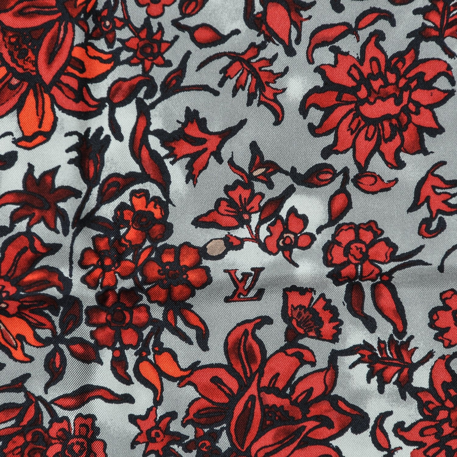 Louis Vuitton Silk Floral Square Scarf White Red 3 of 5