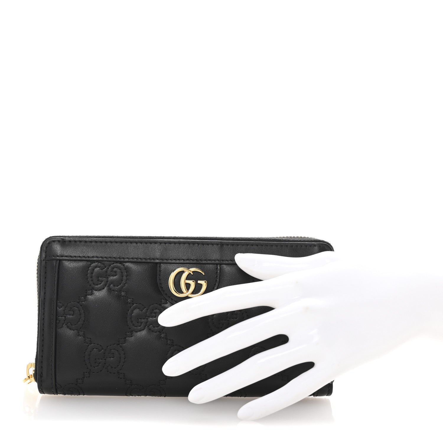 Gucci Calfskin GG Matelasse GG Marmont Zip Around Wallet Black 2 of 7