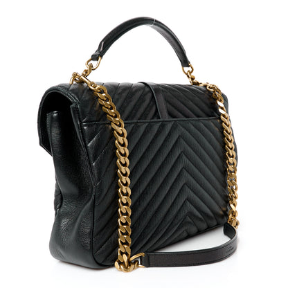 Saint Laurent Sheepskin Matelasse Chevron Monogram Large College Bag Black 3 of 11
