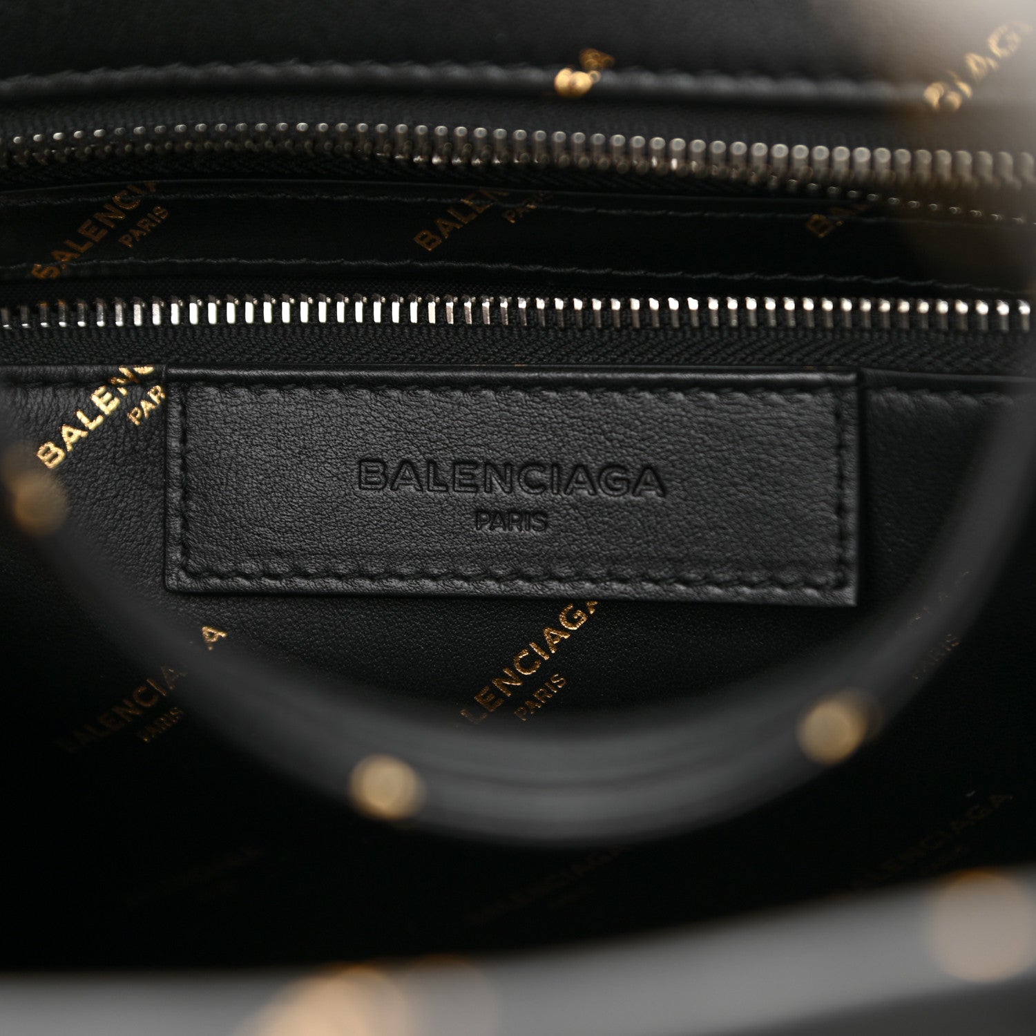Balenciaga Calfskin Allover Logo Small Bazar Shopper Tote Black Gold 6 of 10