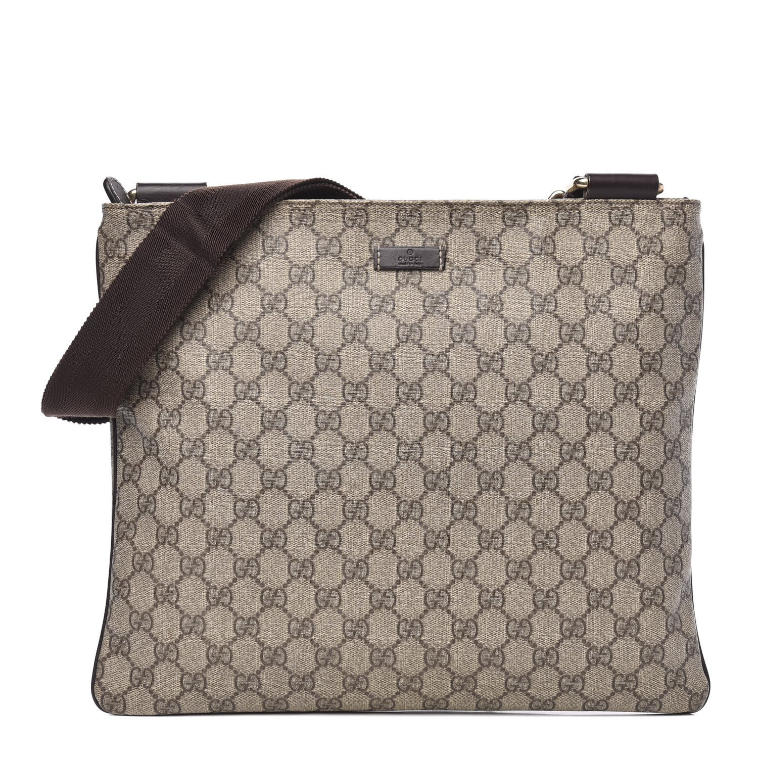 Gucci GG Supreme Monogram Medium Flat Messenger Bag Dark Brown 1 of 14