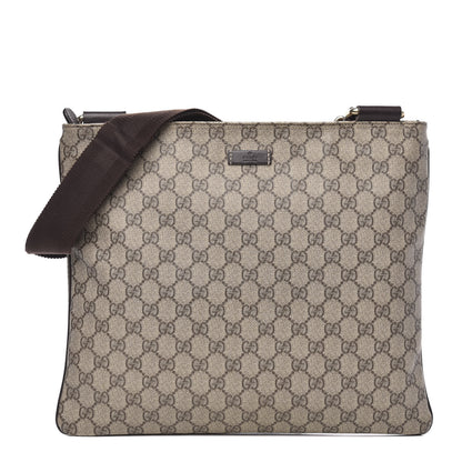 Gucci GG Supreme Monogram Medium Flat Messenger Bag Dark Brown 1 of 14