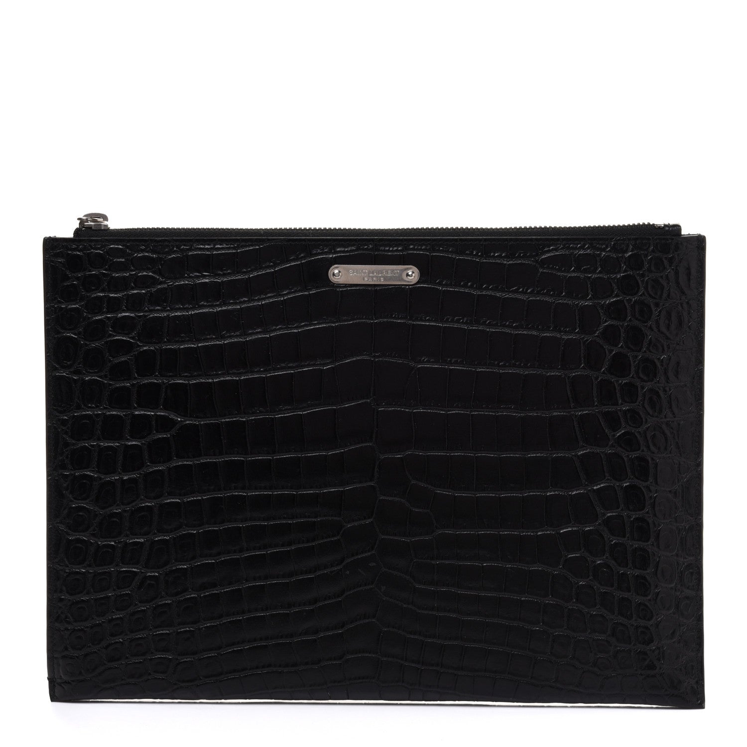 Saint Laurent Calfskin Crocodile Embossed Document Holder Black 1 of 9