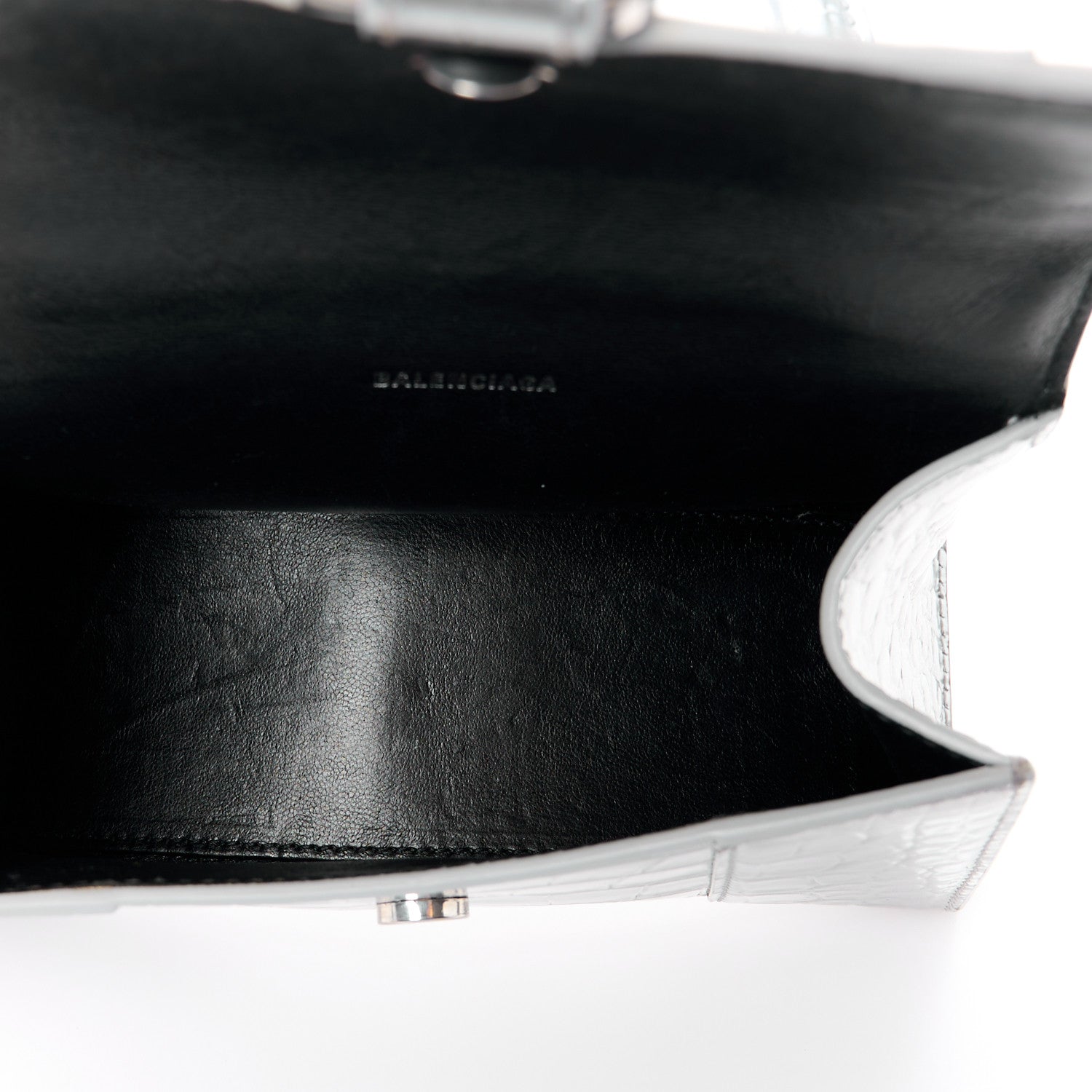 Balenciaga Metallic Calfskin Crocodile Embossed Hourglass Top Handle Bag XS Silver 5 of 10