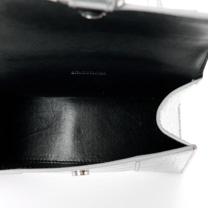 Balenciaga Metallic Calfskin Crocodile Embossed Hourglass Top Handle Bag XS Silver 5 of 10