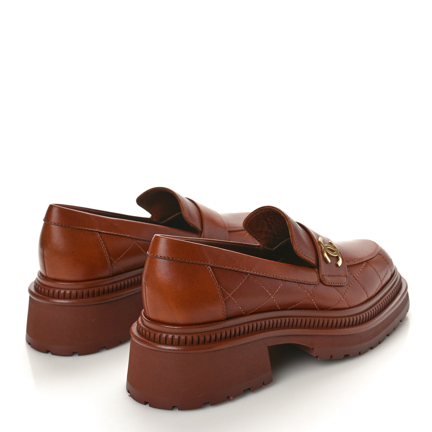 Chanel Calfskin Quilted CC Mocassin Loafers 36 Light Brown 4 of 10