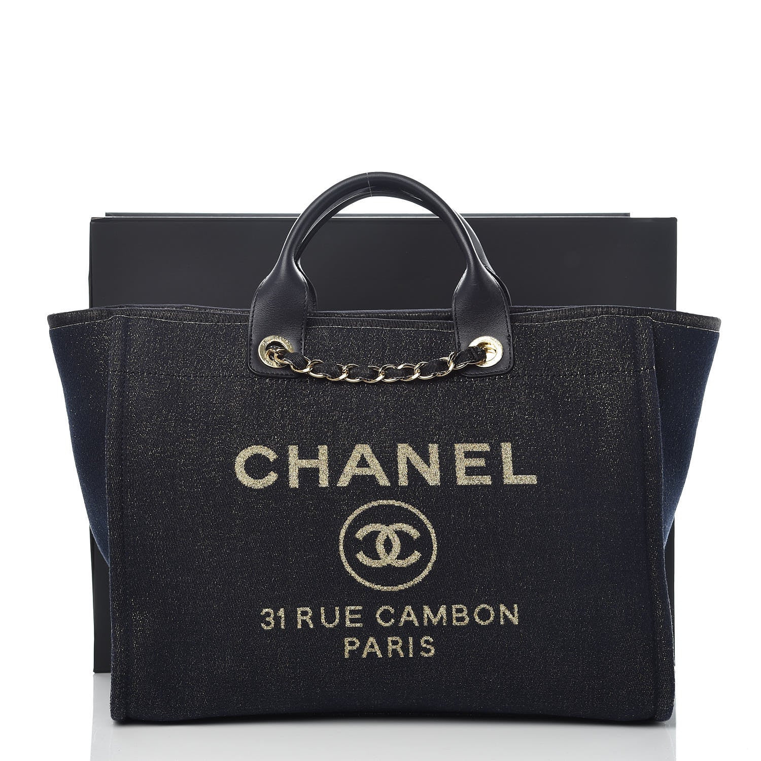 Chanel Lurex Canvas Medium Deauville Tote Navy Blue Gold 10 of 10