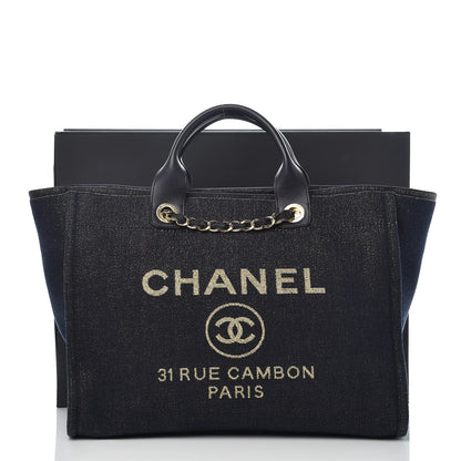 Chanel Lurex Canvas Medium Deauville Tote Navy Blue Gold 10 of 10