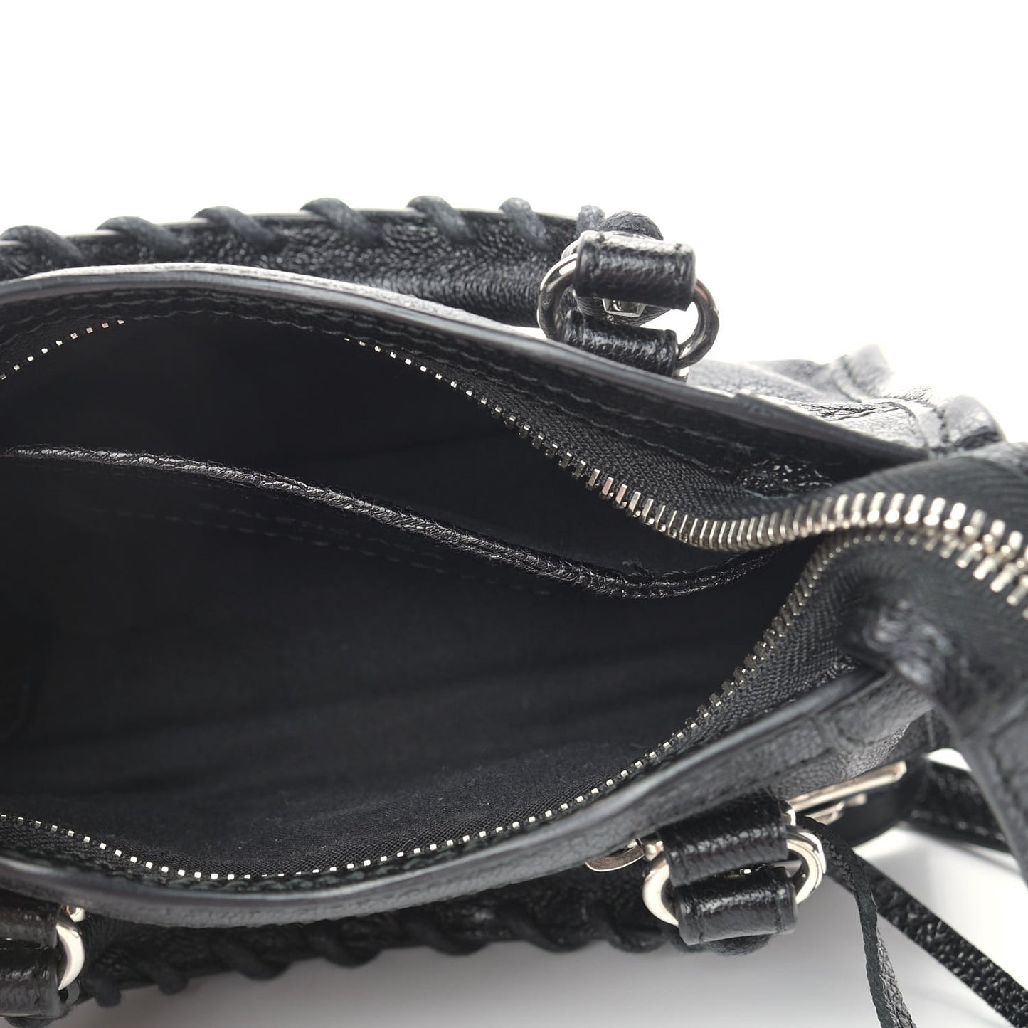 Chevre Silver Metallic Edge Hardware Nano City Black
