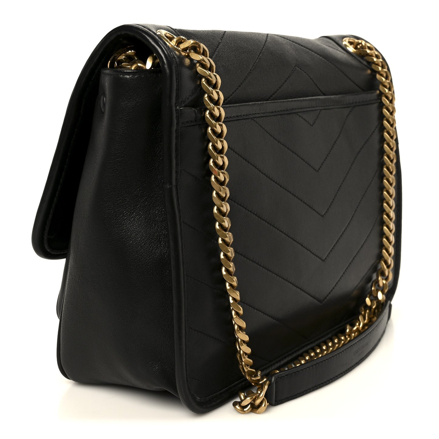 Lambskin Matelasse Monogram Medium Niki Chain Satchel Black